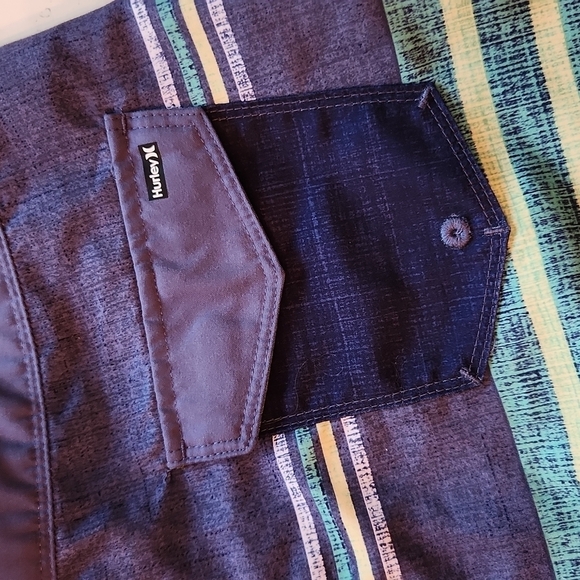 Hurley navy blue green stripe swim trunks boardshorts size 14 - Picture 6 of 10